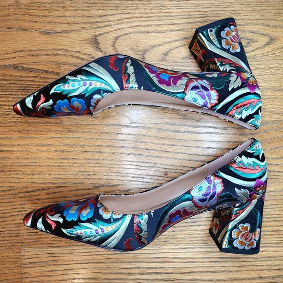 Floral Fabric Patterned Women's Block Heel Pumps Size 9 Multicolor - Picture 6 of 11